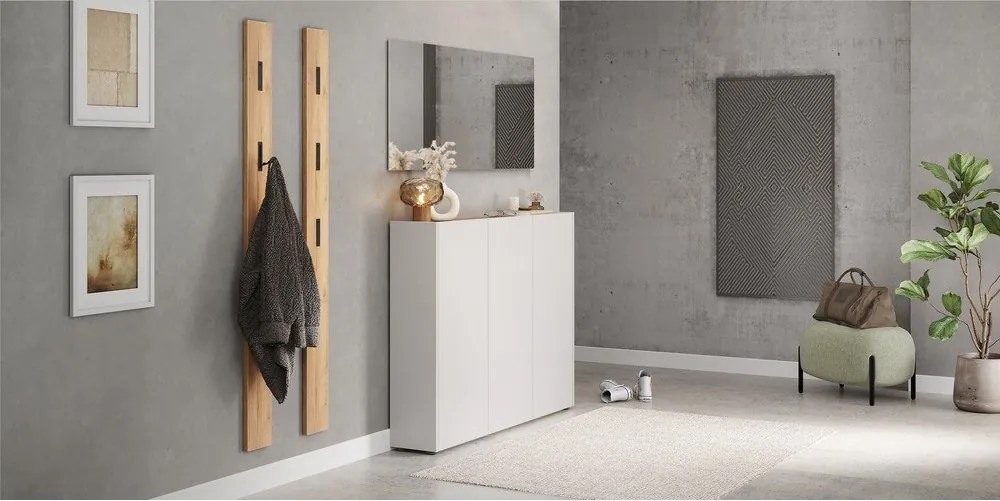 Krémszínű szekrény tölgyfa dekorral 138x105x25 cm Libbiano – Germania