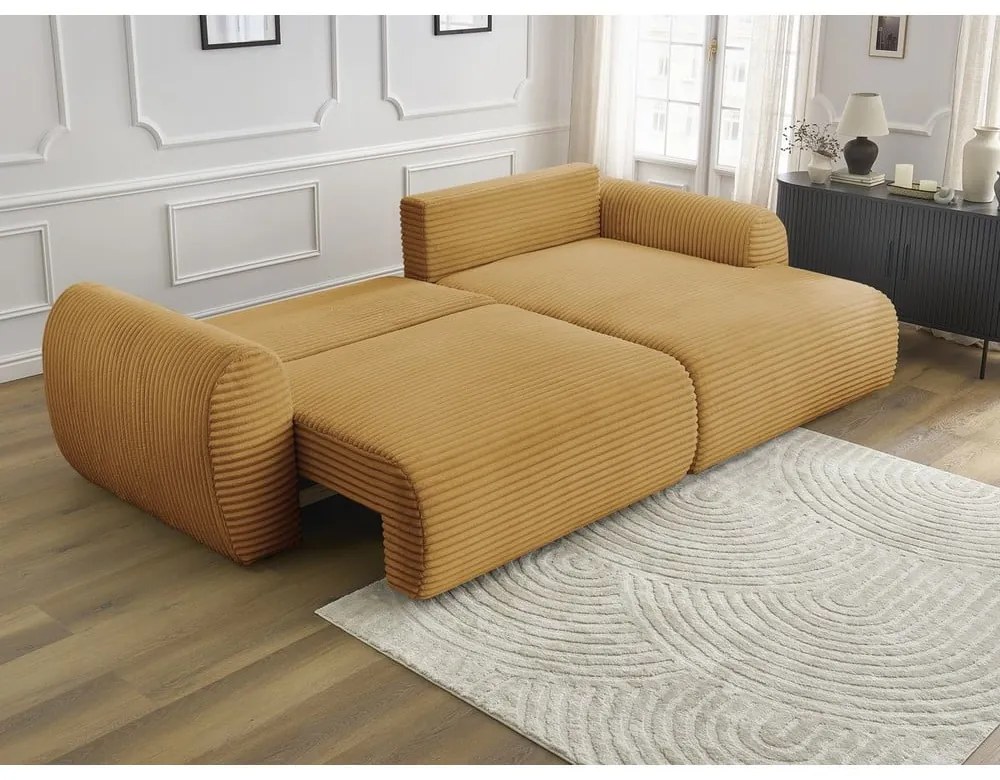 Mustársárga kordbársony kinyitható sarokkanapé (jobb oldali) Lucien – Bobochic Paris