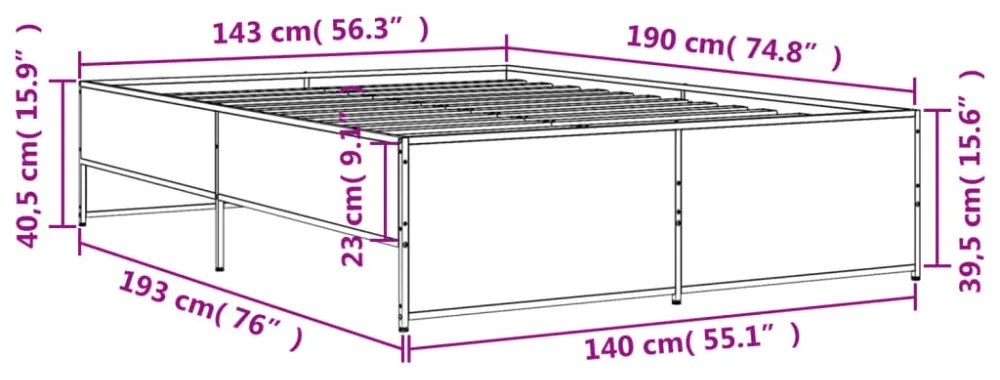 fekete szerelt fa és fém ágykeret 140x190 cm