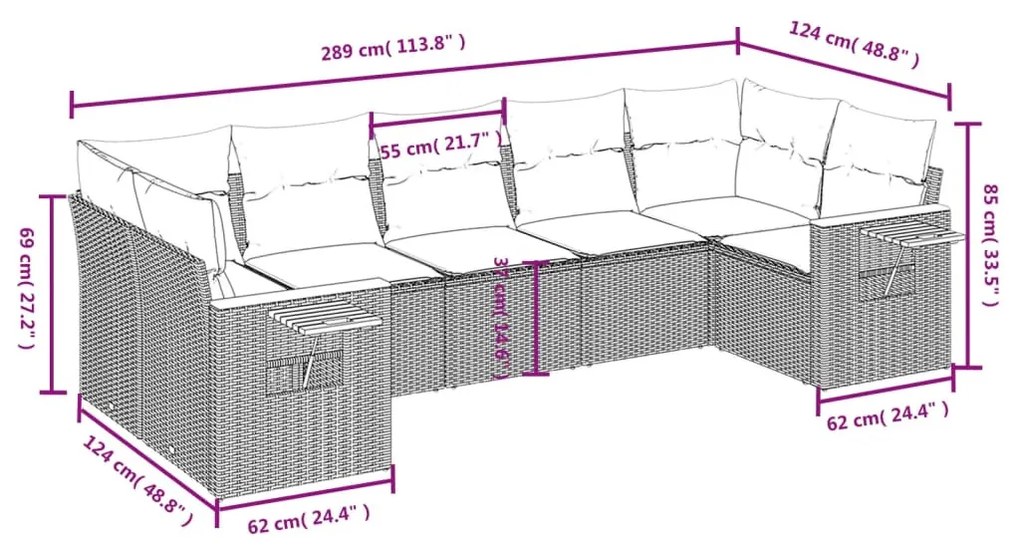 7 részes fekete polyrattan kerti ülőgarnitúra párnával