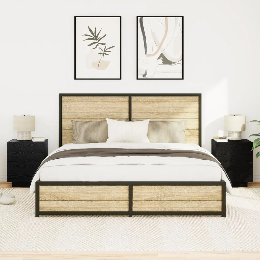 vidaXL Éjjeliszekrény fiókkal 2 pcs Fekete tölgy 45 x 40 x 55 cm