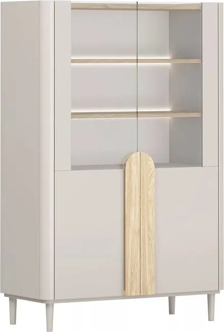 Amilio vitrines szekrény 100 cm kétajtós lábakon - kasmír / olajozott tölgy / világos tölgy fogantyúk