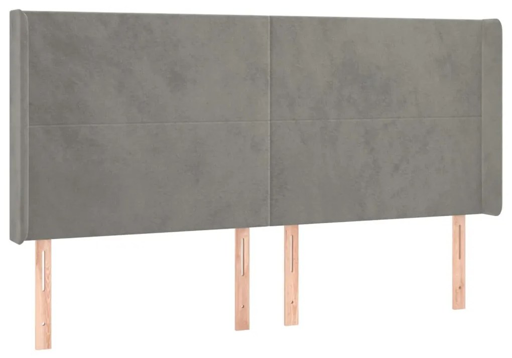 világosszürke bársony LED-es fejtámla 183x16x118/128 cm