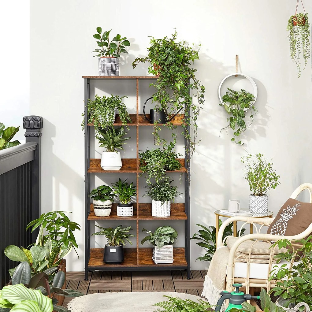 4 szintes könyvespolc, könyvespolc, 80 x 33 x 149 cm, rusztikus barna-fekete