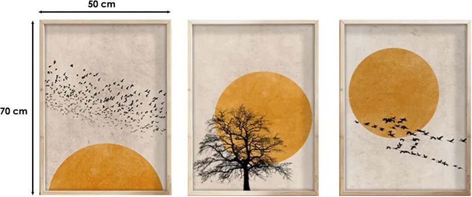 Huhu147 keretezett MDF falikép, 50 x 70 cm, 3 db-os szett