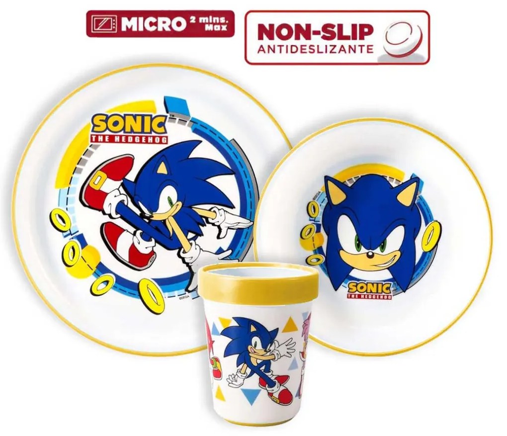 Sonic a sündisznó Rings csúszásmentes étkészlet, micro műanyag szett
