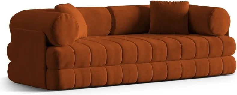 Terrakotta színű bársony kinyitható kanapé 206 cm Kemi – Cosmopolitan Design