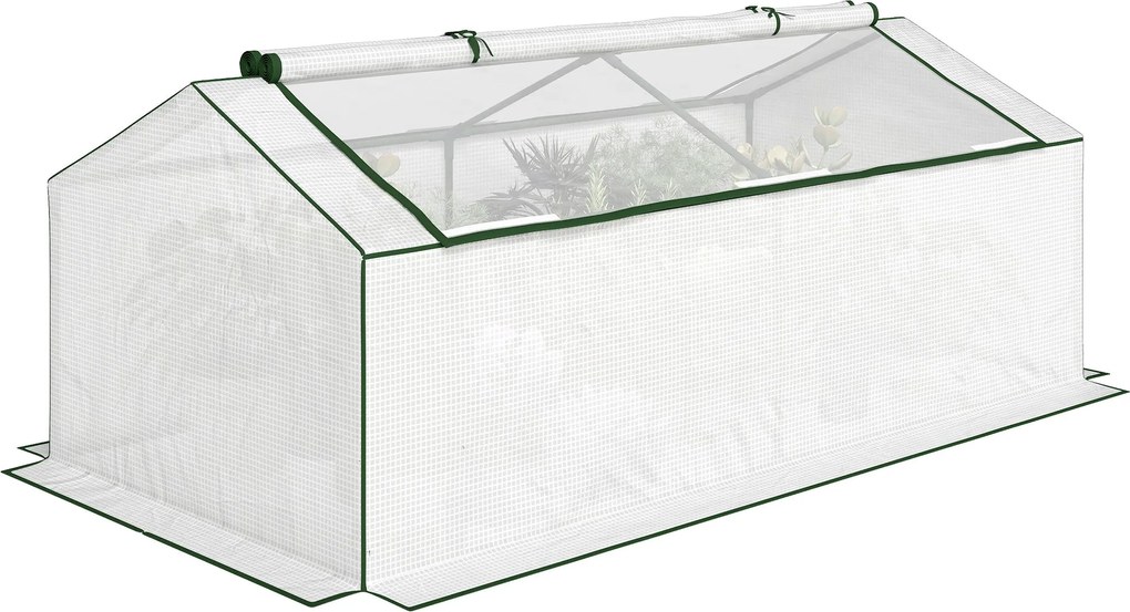 Outsunny fóliás mini üvegház PE hálós ablakkal — téltűrő fóliás üvegház erkélyre és kertbe, paradicsomház, 180 x 90 x 70 cm, fehér | Aosom