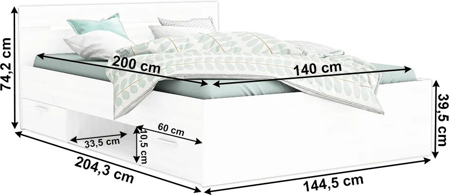 Ágykeret, 140x200, fehér, MICHIGAN