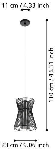 Eglo 99633 - Csillár zsinóron MASETA 1xE27/40W/230V fekete