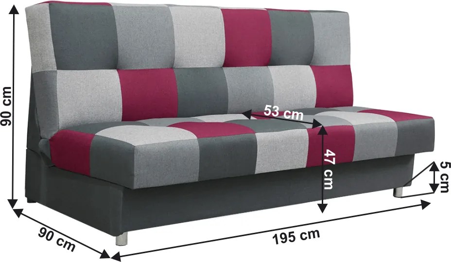 Kanapé, bordó színű anyag/szürke, ALABAMA