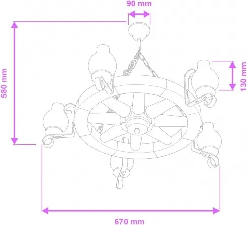 Brilagi - Láncos csillár ROATA 5xE14/40W/230V átm. 70 cm bükk/dió