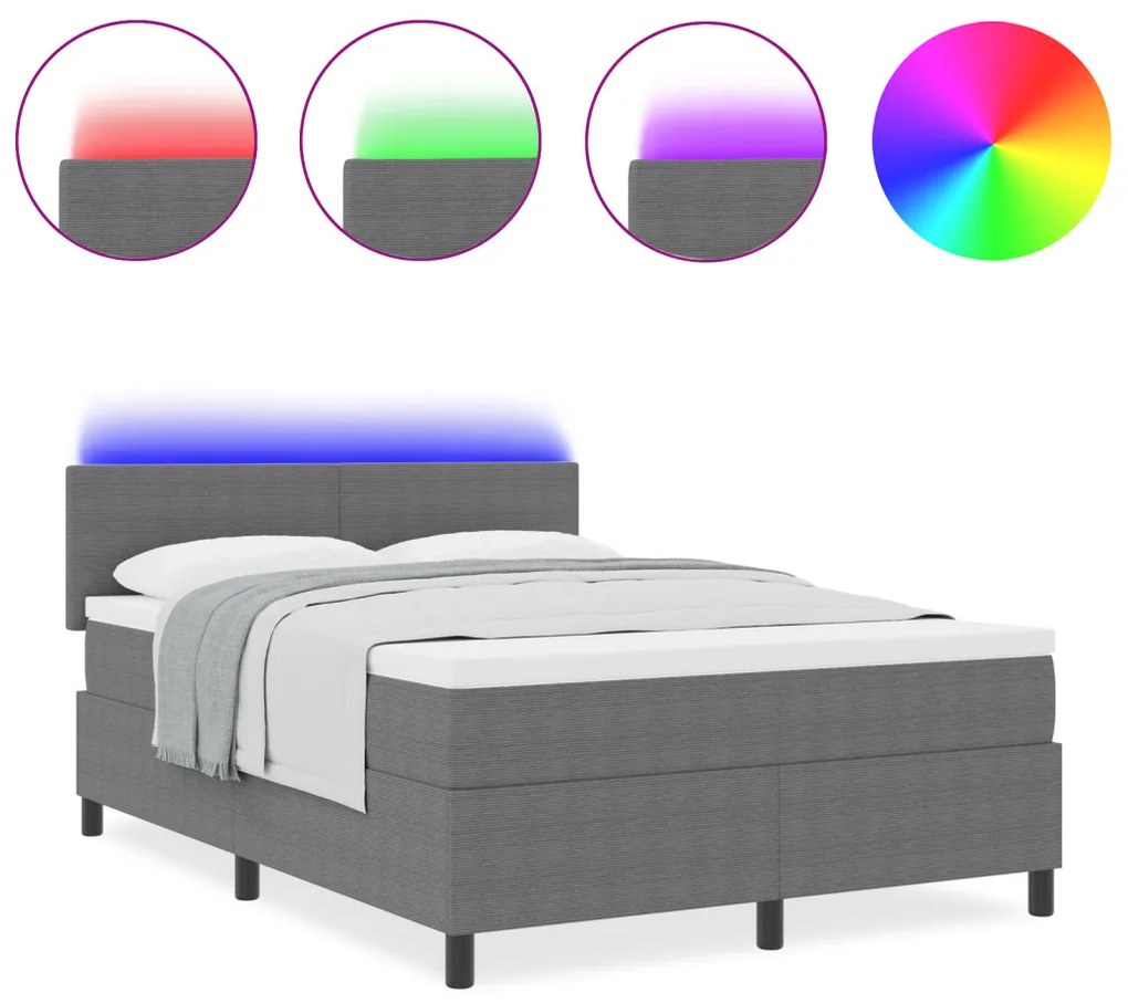 Boxspring Ágy Matraccal & LED Világosszürke 120x200 cm Kordus Szövet