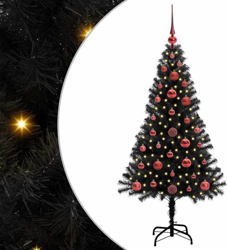 vidaXL Karácsonyfa 150 LED-del állvánnyal Fekete 120 cm PVC