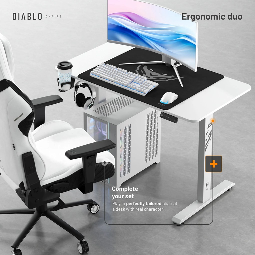 Magasságban állítható íróasztal 110 cm fehér: Diablo X-Tensio 1100