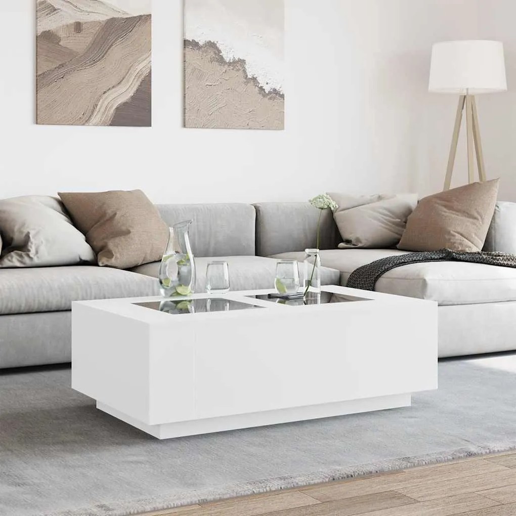 Fehér végtelen hatású LED-es dohányzóasztal 116 x 69 x 40 cm