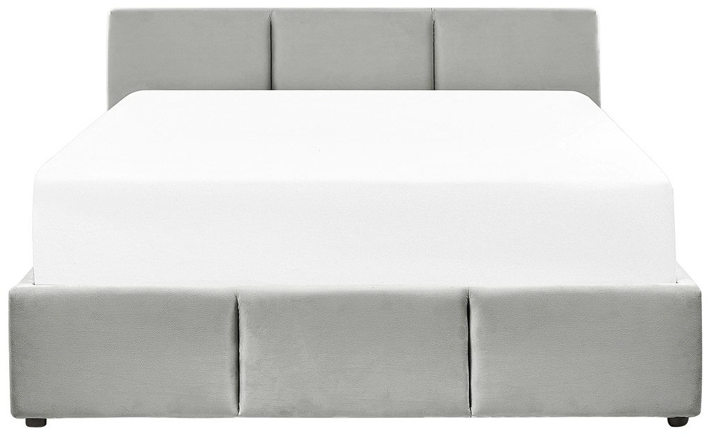 Világosszürke bársony ágyneműtartós franciaágy 160 x 200 cm BOUSSE Beliani