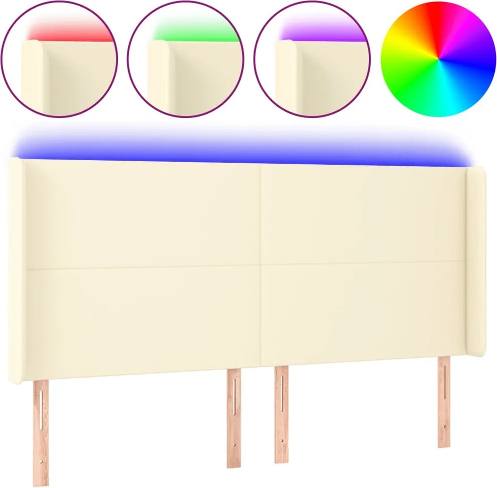 krémszínű műbőr LED-es fejtámla 163x16x118/128 cm