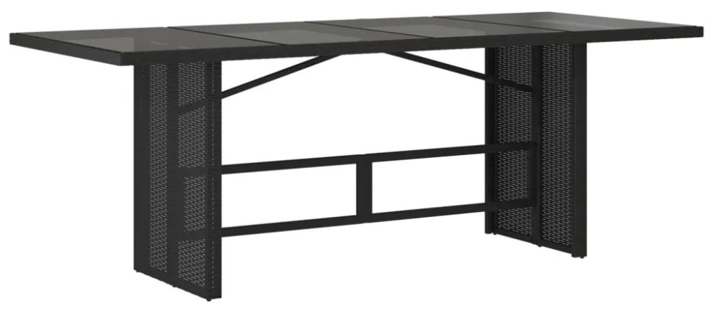 fekete polyrattan üveglapos kerti asztal 190x80x74 cm