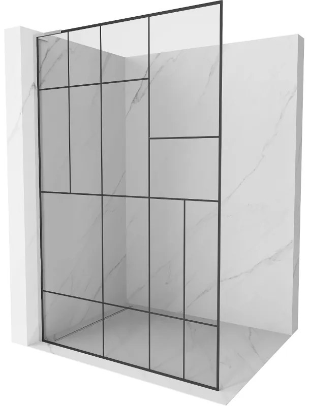 Mexen Kioto L, Walk-In zuhany paraván 120 x 200 cm, 8 mm átlátszó üveg fekete mintás, króm profil, 800-120-103-01-78