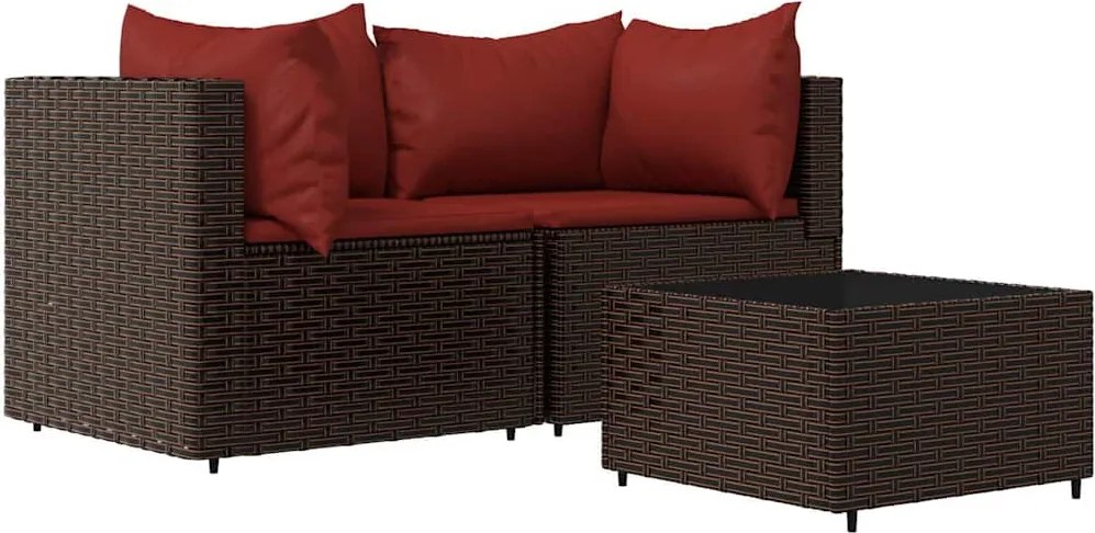 vidaXL 3 részes barna polyrattan kerti ülőgarnitúra párnával