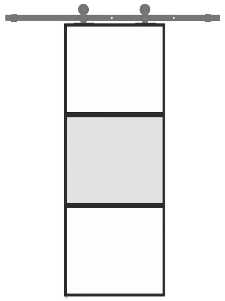 Fekete edzett üveg és alumínium tolóajtó 76 x 205 cm