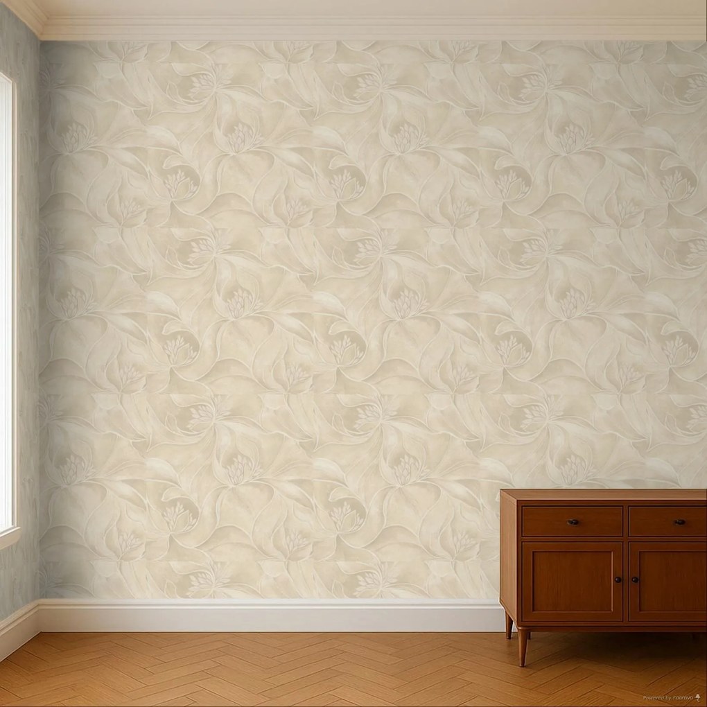 Zambaiti Parati Casa Chic Fiori bézs-gyöngyház virágos texturált vlies tapéta – Z20124