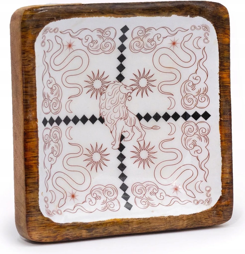 Fa tálca zománc Oroszlán Boho Ezoterikus dekoráció Ajándék