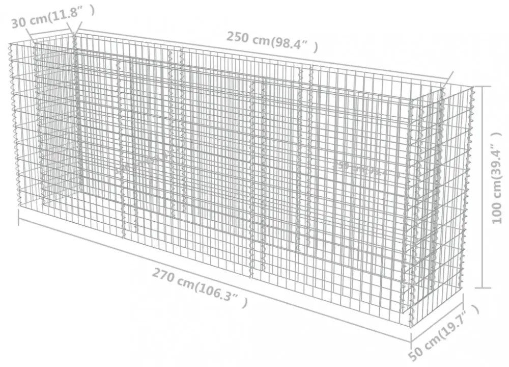 vidaXL horganyzott acél gabion magaságyás 270 x 50 x 100 cm