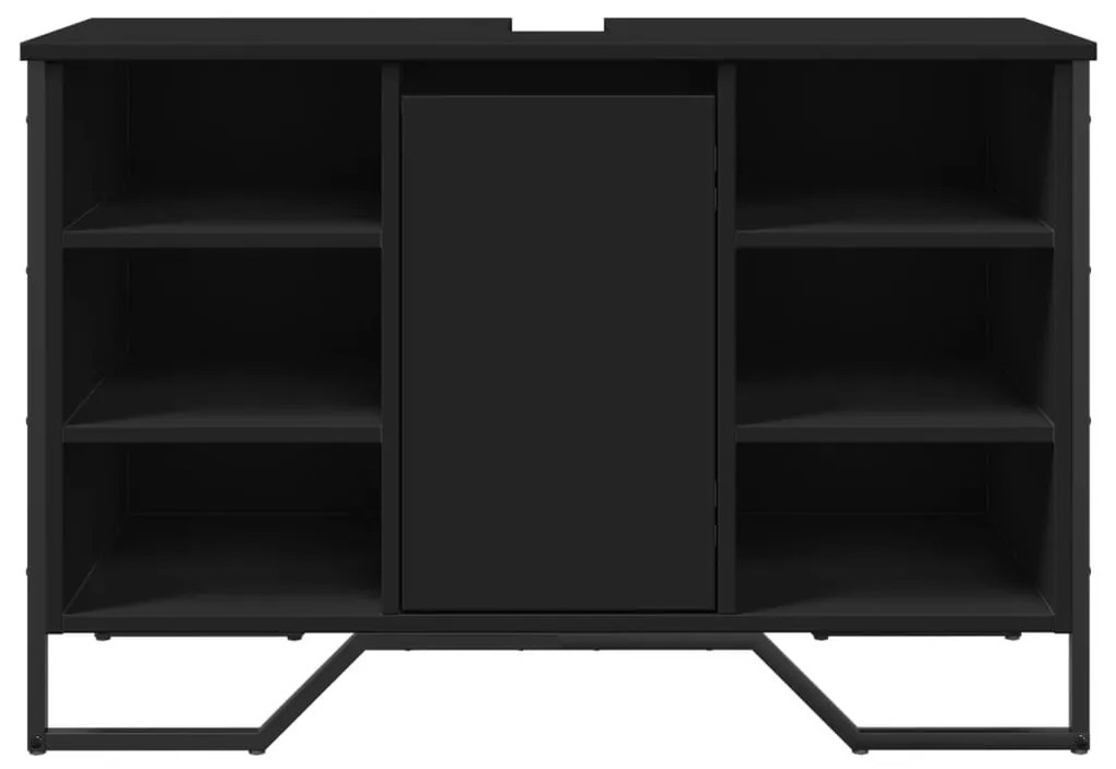 Fekete szerelt fa fürdőszobai mosdószekrény 91 x 35 x 60 cm