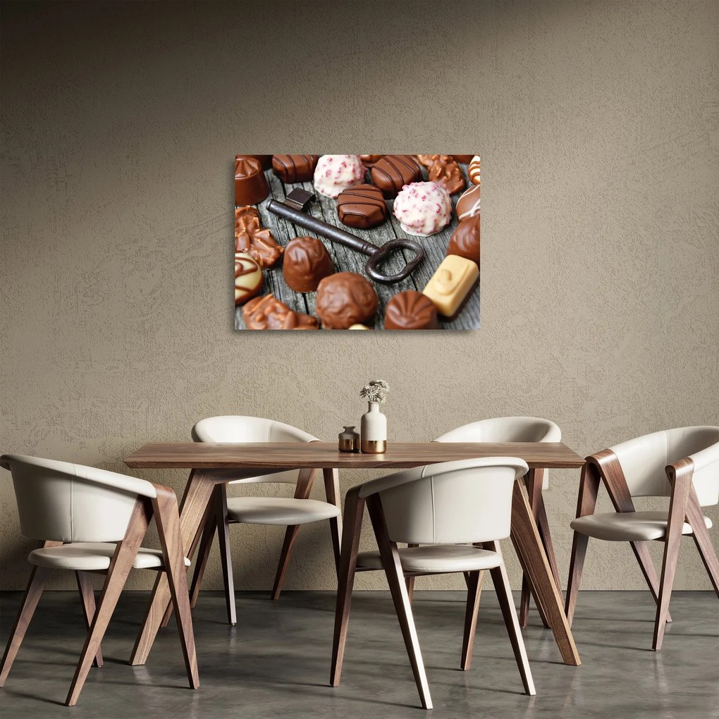 Csokoládé és a kulcs képe (üvegen) (70x50 cm)