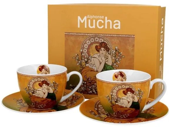 Mucha porcelán csésze aljjal- 270 ml - 2 személyes készlet - Topáz