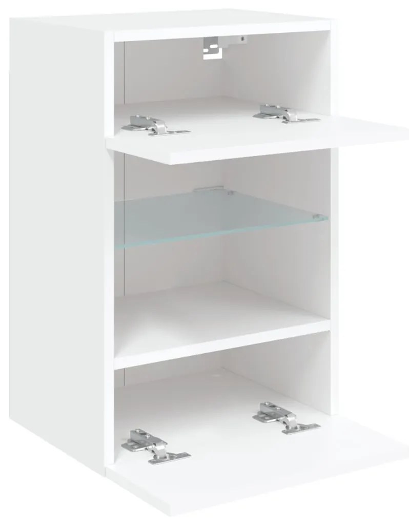2 db fehér fali szekrények LED világítással TV-hez 40x30x60,5 cm