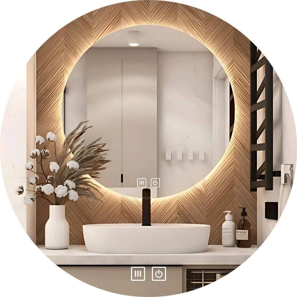 Fürdőszobai Tükör Led 60 CM Kerek Megvilágított Érintőképernyős Anti Fog 3 Szín