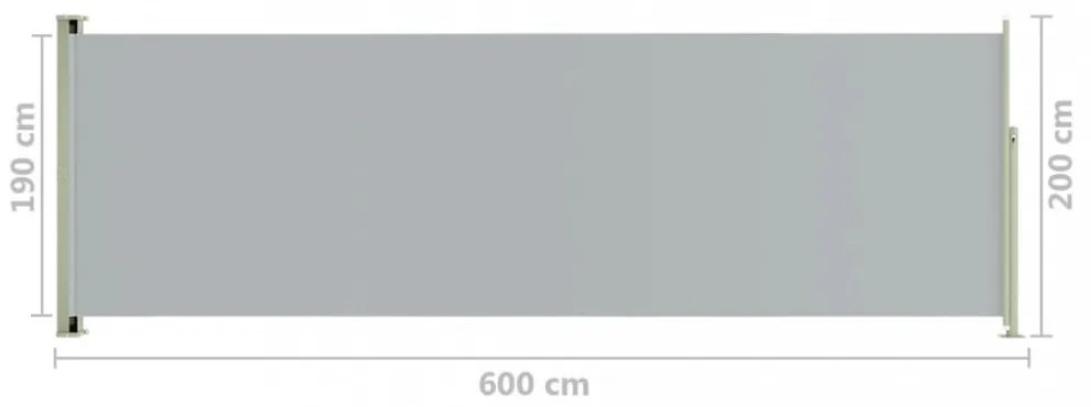 szürke behúzható oldalsó terasznapellenző 200 x 600 cm