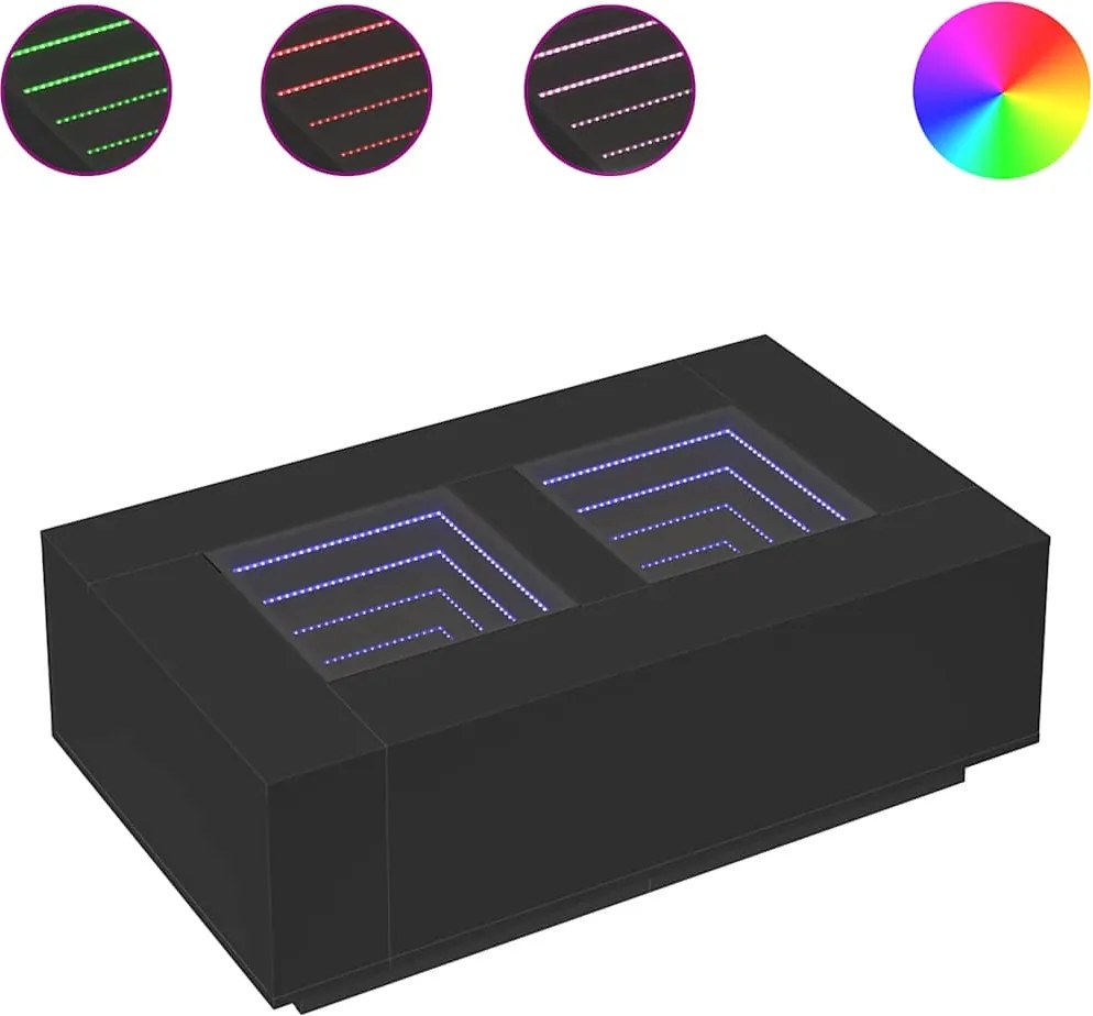 vidaXL fekete végtelen hatású LED-es dohányzóasztal 116 x 69 x 40 cm