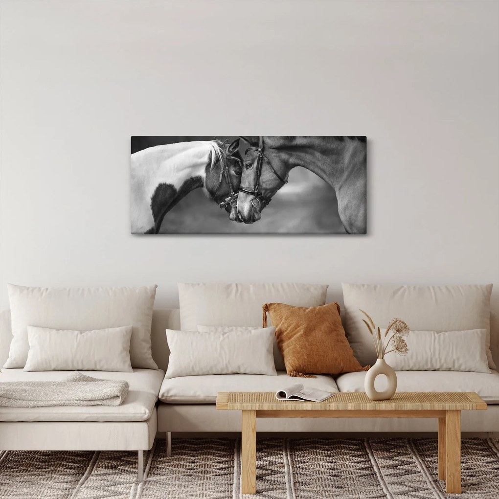 Kép - Szerelmes lovak, fekete-fehér (120x50 cm)