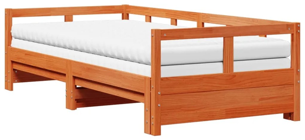 viaszbarna tömör fenyő kihúzható kanapéágy matracokkal 80x200cm