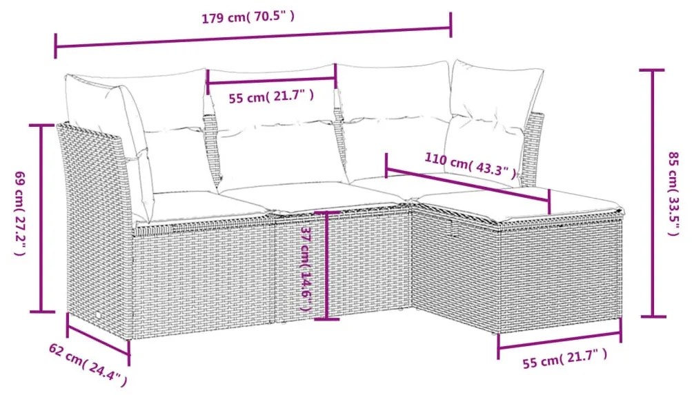 4 részes bézs polyrattan kerti ülőgarnitúra párnákkal