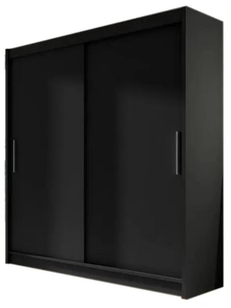Tolóajtós Ruhás szekrény CARLA I, 180x215x57, fekete mat