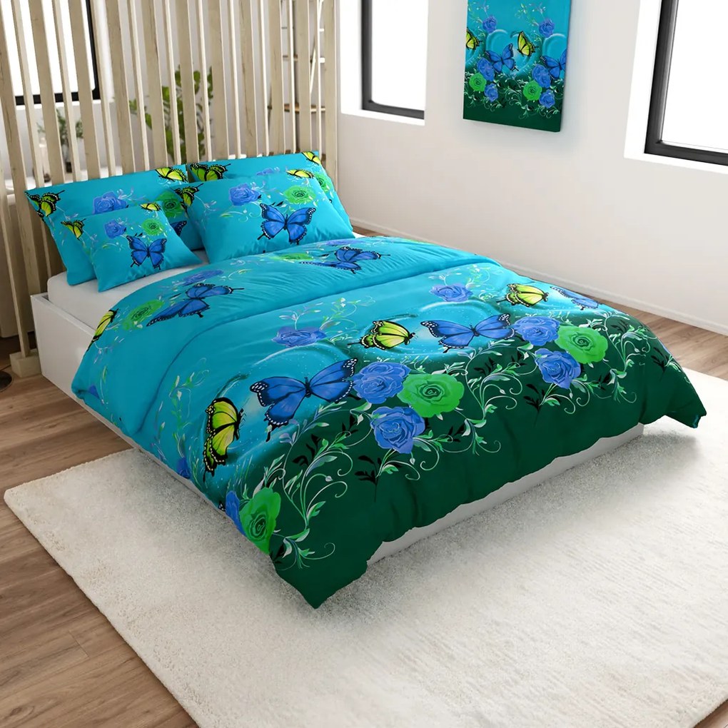 KÉK ÉS ZÖLD PILLANGÓ pamut ágyneműhuzat kék Ágyneműhuzat mérete: 70 x 90 cm | 140 x 200 cm