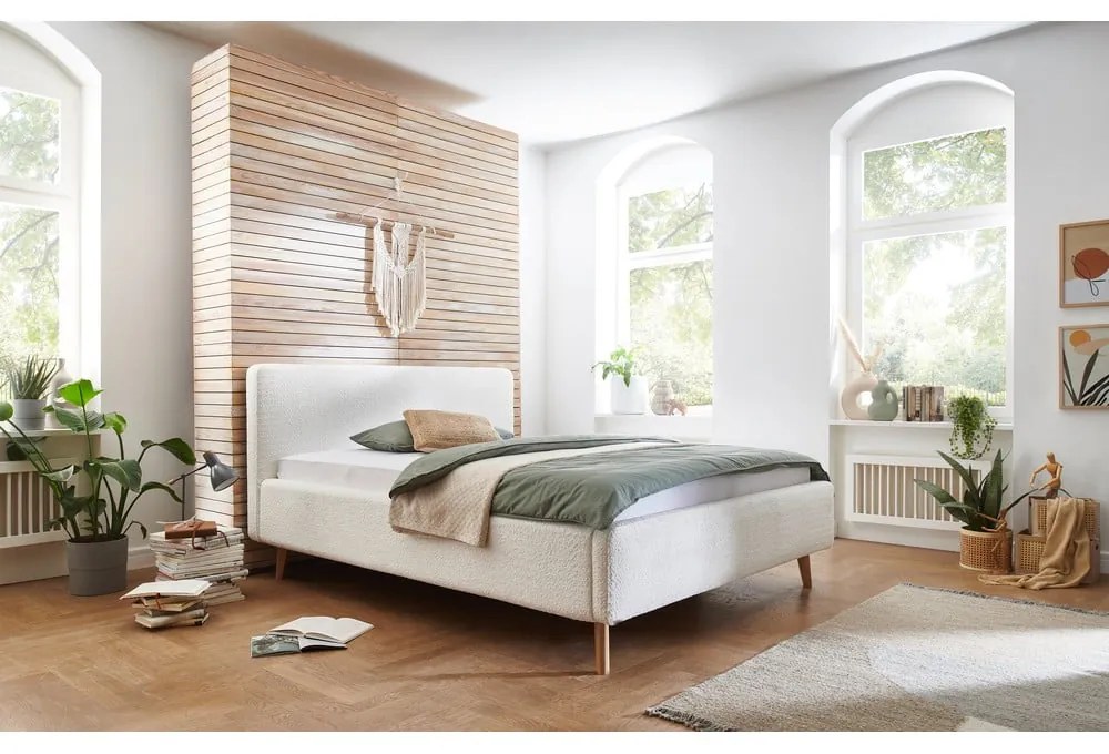 Fehér kárpitozott franciaágy tárolóhellyel és ágyráccsal 180x200 cm Mattis - Meise Möbel