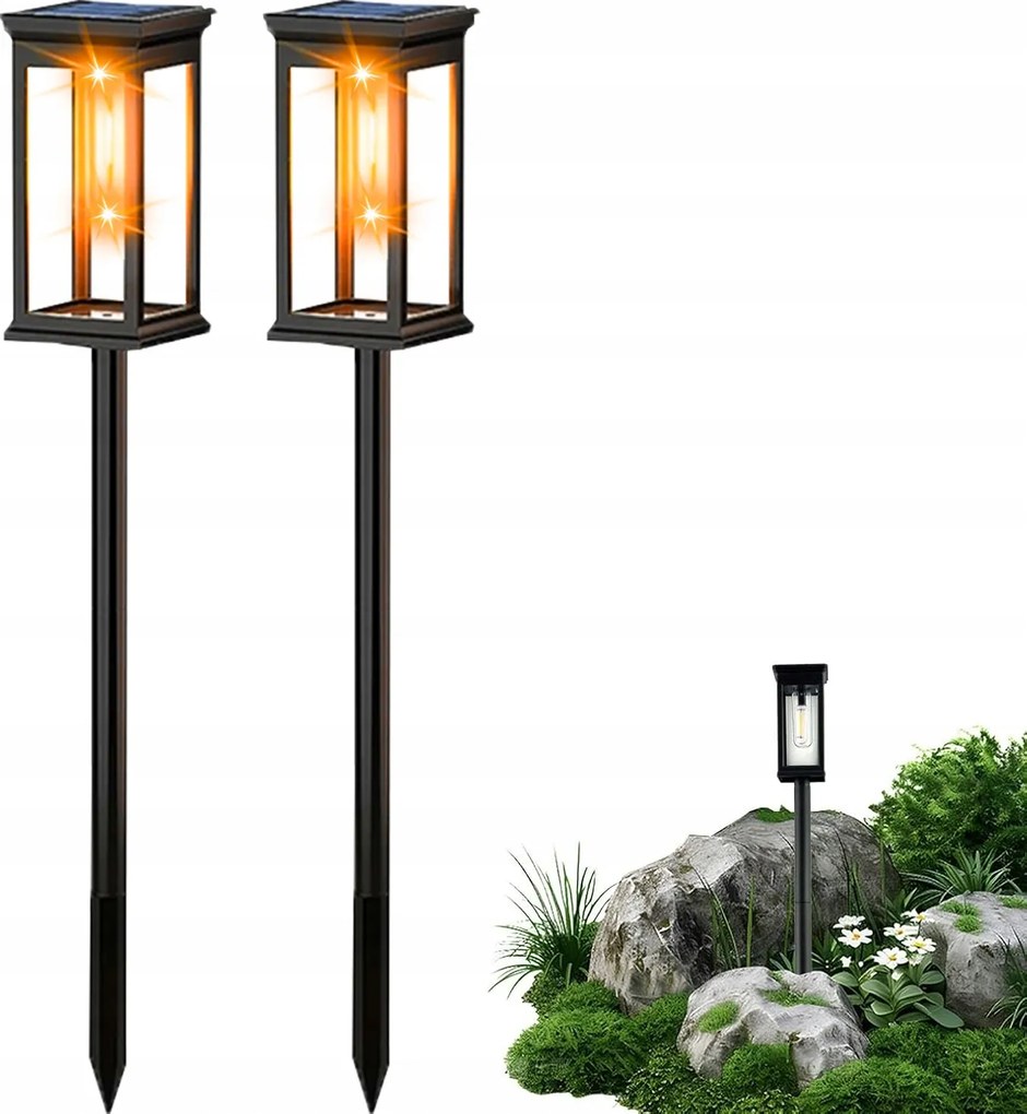 2x Kerti Napelemes Lámpa Dekoratív Zseblámpa Beszúrható Oszlop Filament