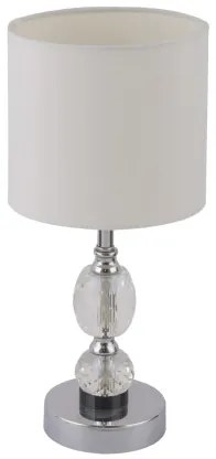 Globo 24136T Asztali lámpa króm, textil fehér, üveg-kristály, áttetsző, kapcsolóval, Ø:210, M:470, izzó nélkül 1xE14 40W 230V