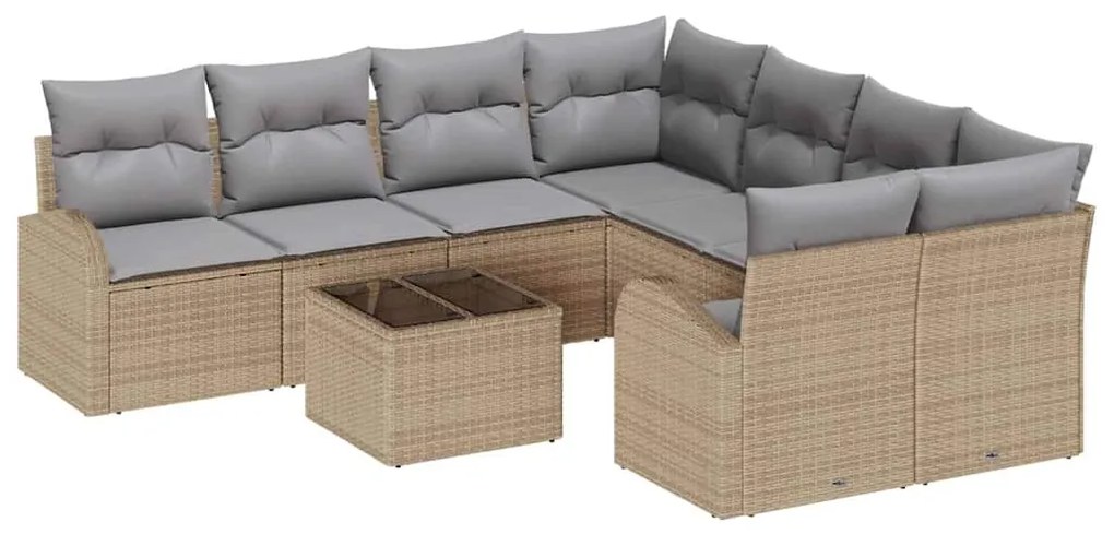 vidaXL Kanapé Szett párnával 9 pcs Barna és szürke polirattan