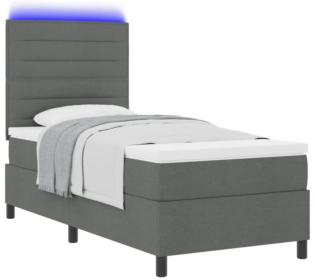 Rugós ágy matraccal és LED világítással - Sötétszürke, 90 x 200 cm szövet