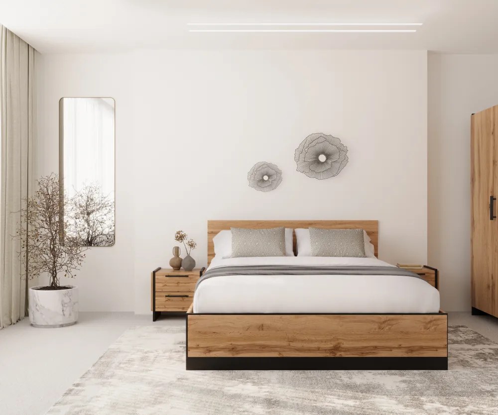 Éjjeliszekrény, 2 db-os szett, wotan tölgy/fekete, AMONI 2S