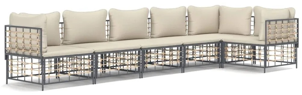 6 részes antracitszürke polyrattan kerti ülőgarnitúra párnákkal