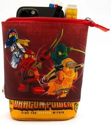 Tolltartó, cipzáras, pop-up, LEGO Ninjago Dragon Power, piros-sárga-mintás (L53323)