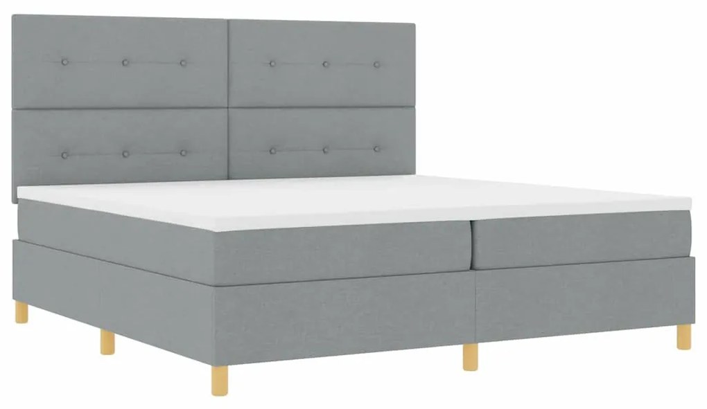 Boxrugós ágy fejtámlával Világosszürke 200 x 200 cm szövet